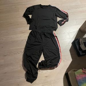 SHEIN Black Tracksuit with red and white stripe